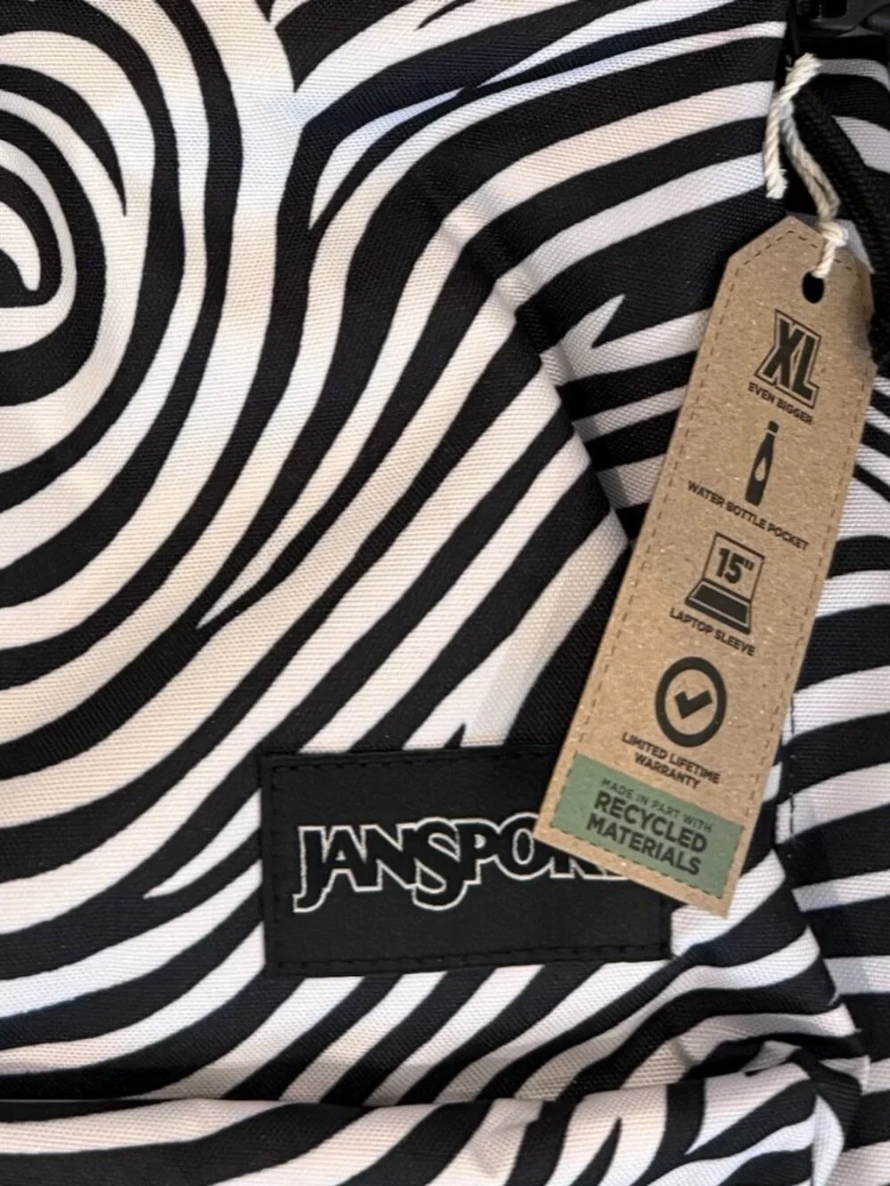 Main Campus Jansport BackPack-Surreal Swirls, black & white, large